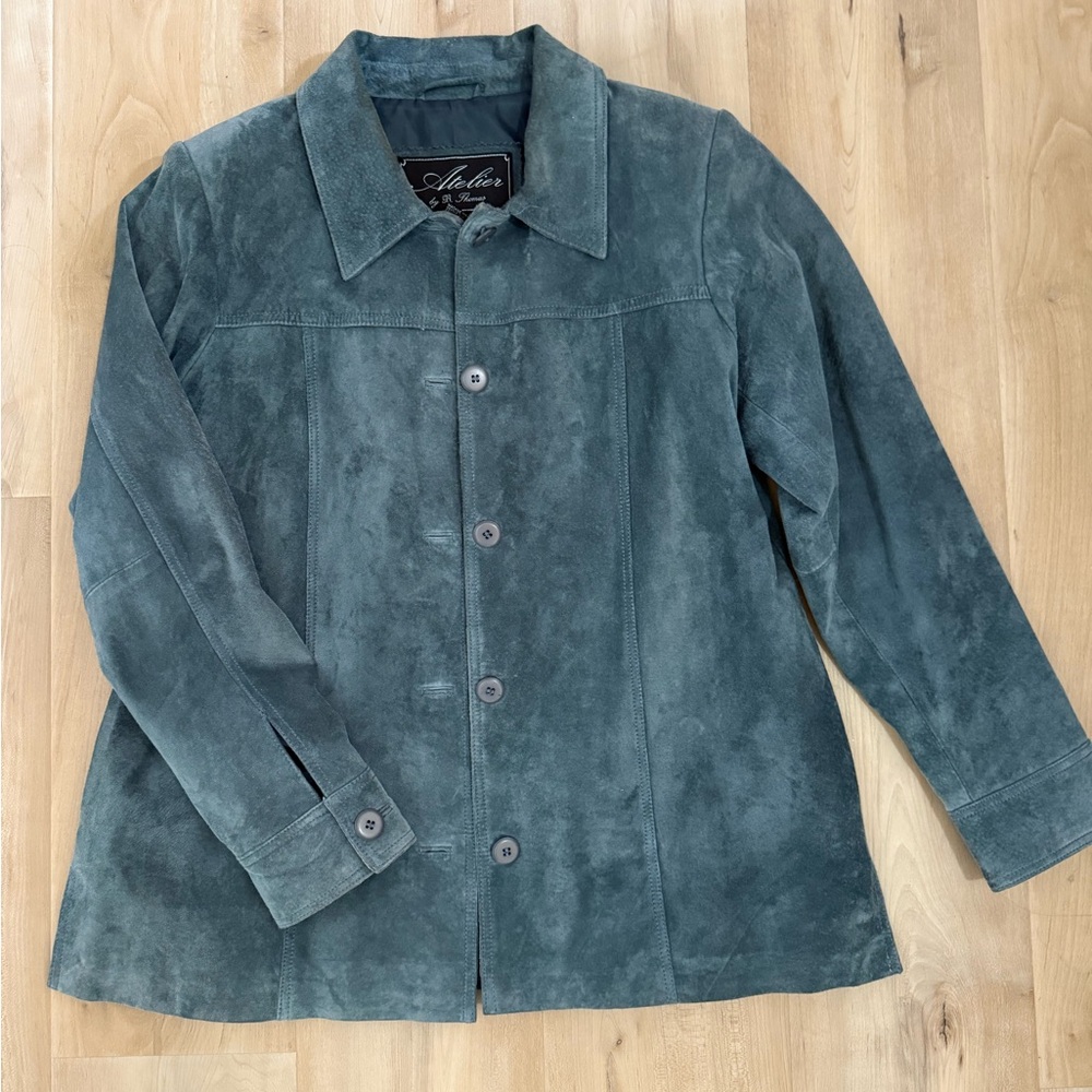 Atelier B Thomas Blue Suede Barn Jacket Car Coat 100% Leather